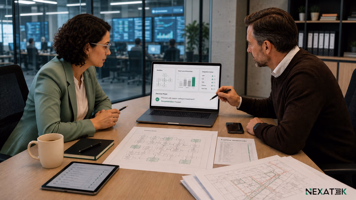 Engineering Leaders Reviewing a Benefits of Custom Software Business Case