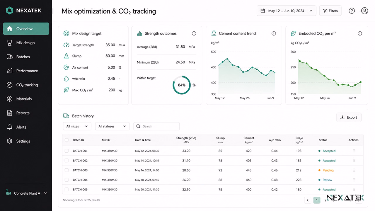 AI-Assisted Mix Design and CO2 Tracking Dashboard.