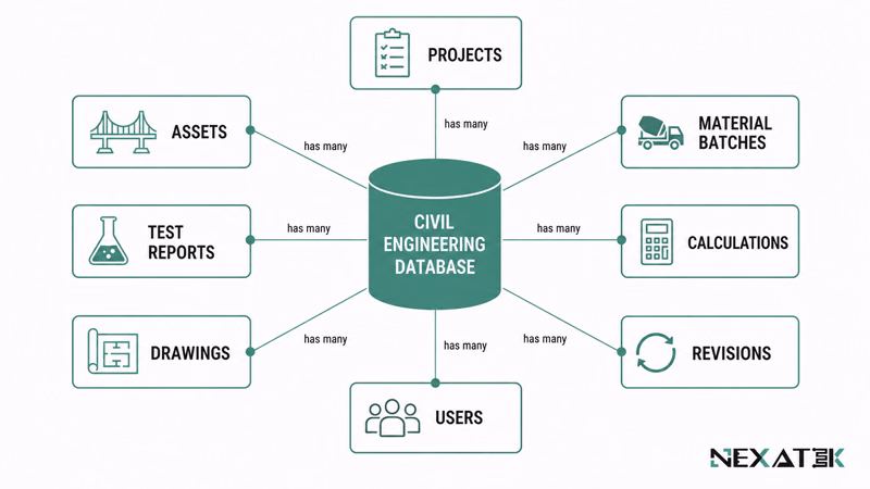 Civil Engineering Database Entity Relationship Map.