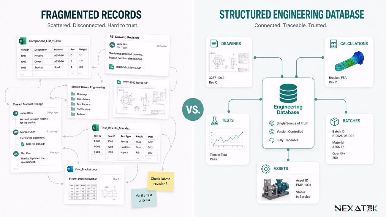 Fragmented Records vs Structured Engineering Database.