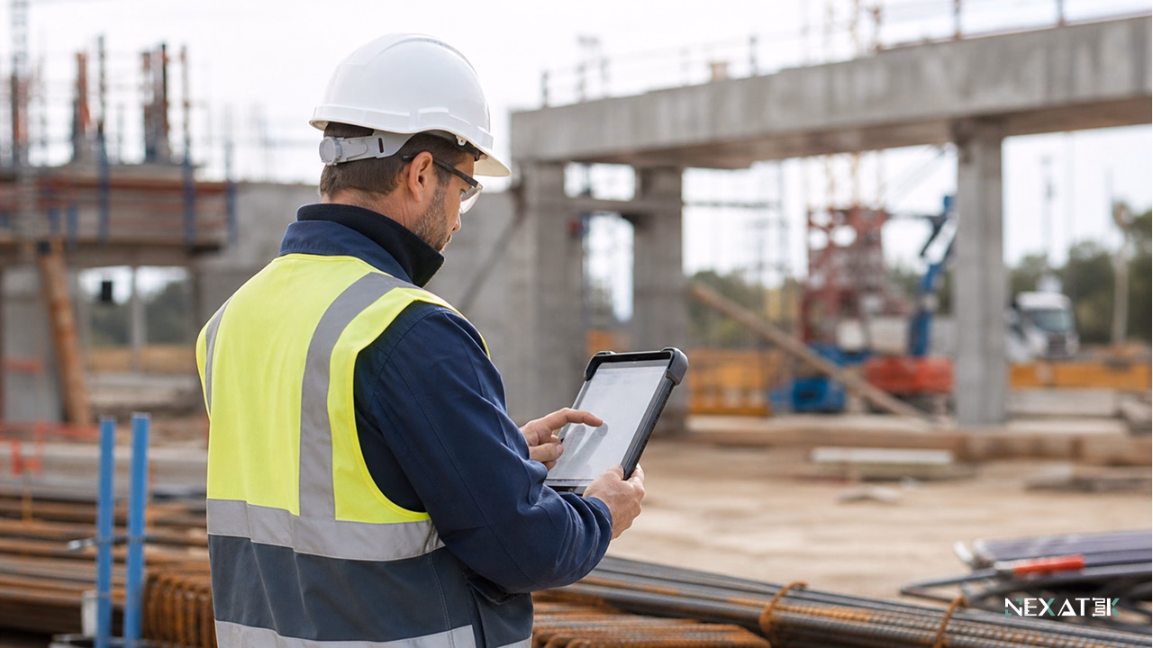 Site Engineer Capturing Field Data on Mobile App.
