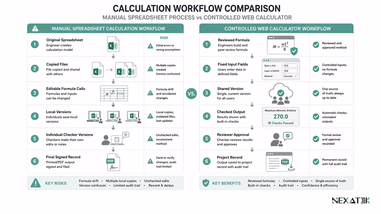 Manual Spreadsheet Workflow vs Controlled Web Calculator Workflow