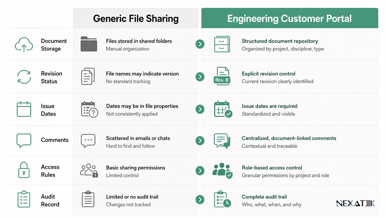 Generic File Sharing vs Engineering Portal.
