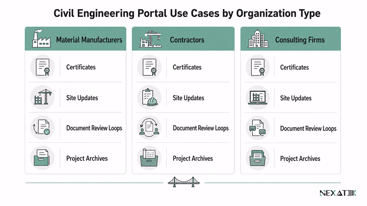 Civil Engineering Portal Use Cases by Organization Type.