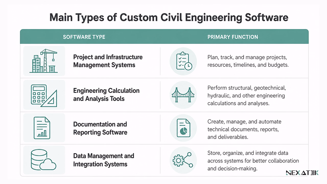   Main Types of Custom Civil Engineering Software.