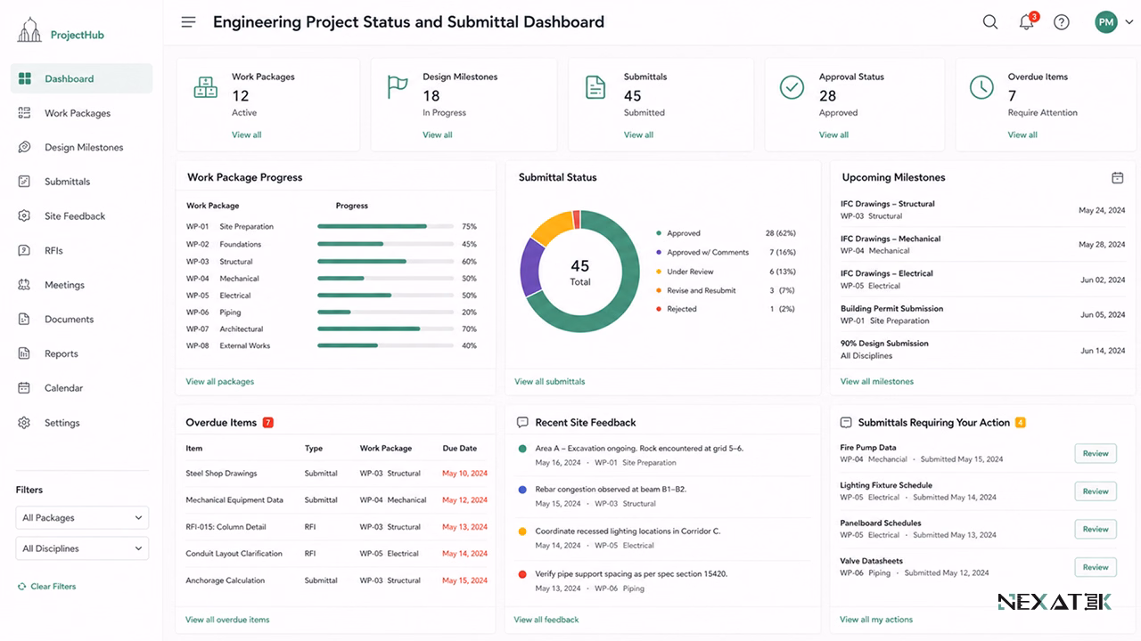 Engineering Project Status and Submittal Dashboard.