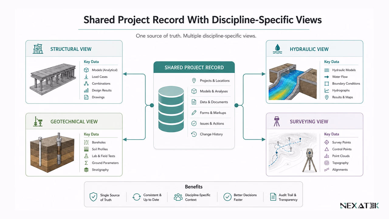 Shared Project Record With Discipline-Specific Views.