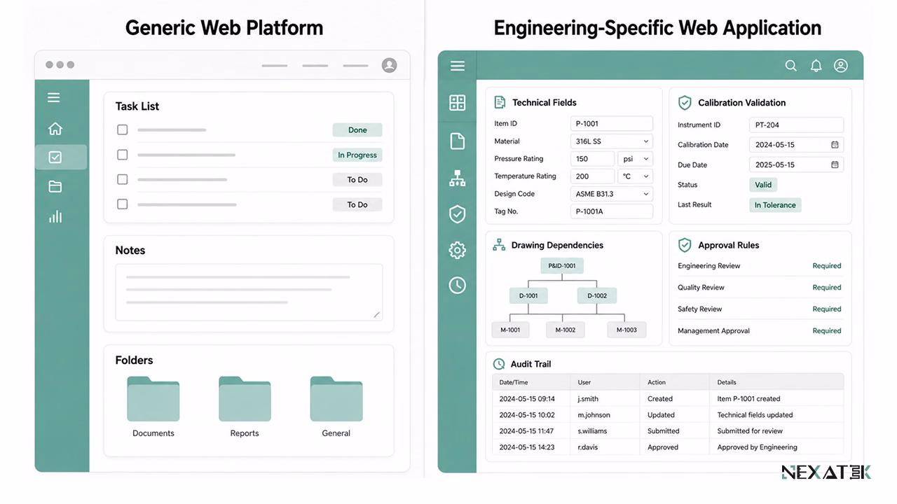 Generic Web Platform vs Engineering-Specific Web Application.