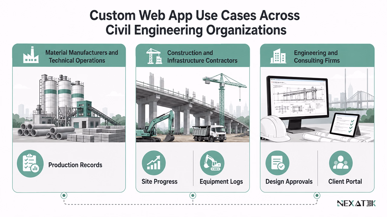 Web App Use Cases Across Civil Engineering Organizations.