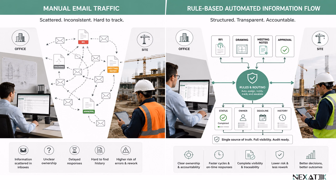 Manual Email Traffic Versus Rule-Based Information Flow